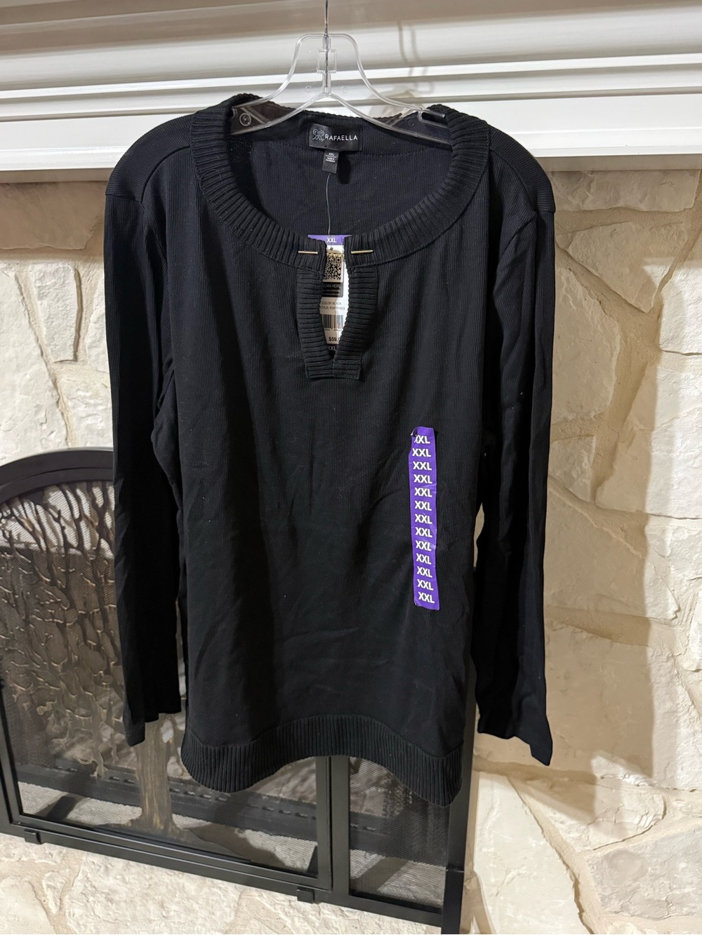 Rafaella Lyons Black Long-Sleeve Notch Neck Knit Top